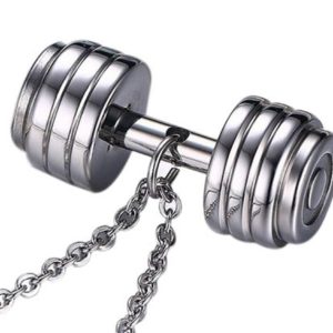 Silver Barbell Dumbbell Style Charm Pendant Necklace