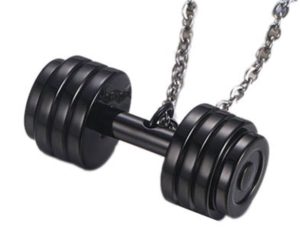 Black Barbell Dumbbell Style Charm Pendant Necklace 