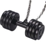 Black Barbell Dumbbell Style Charm Pendant Necklace